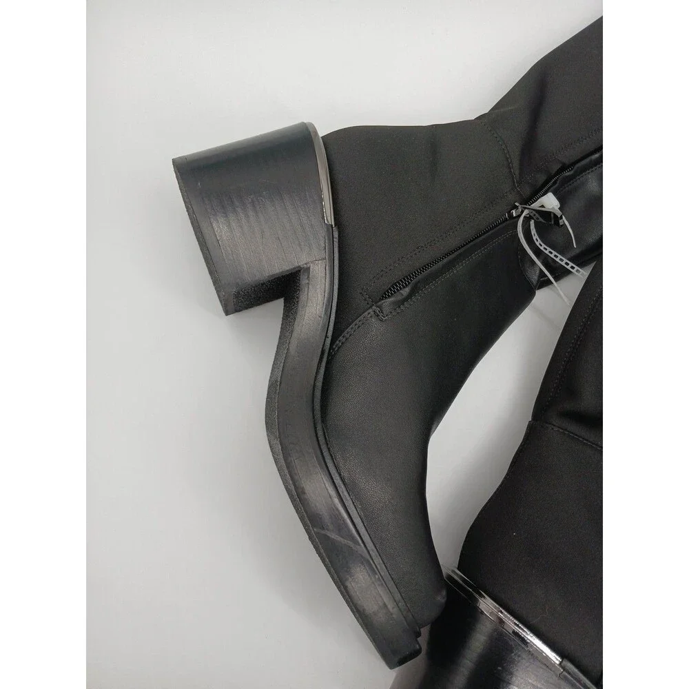 DKNY Black Smooth Heeled Over The Knee High Boots With Metallic Accents Size 7